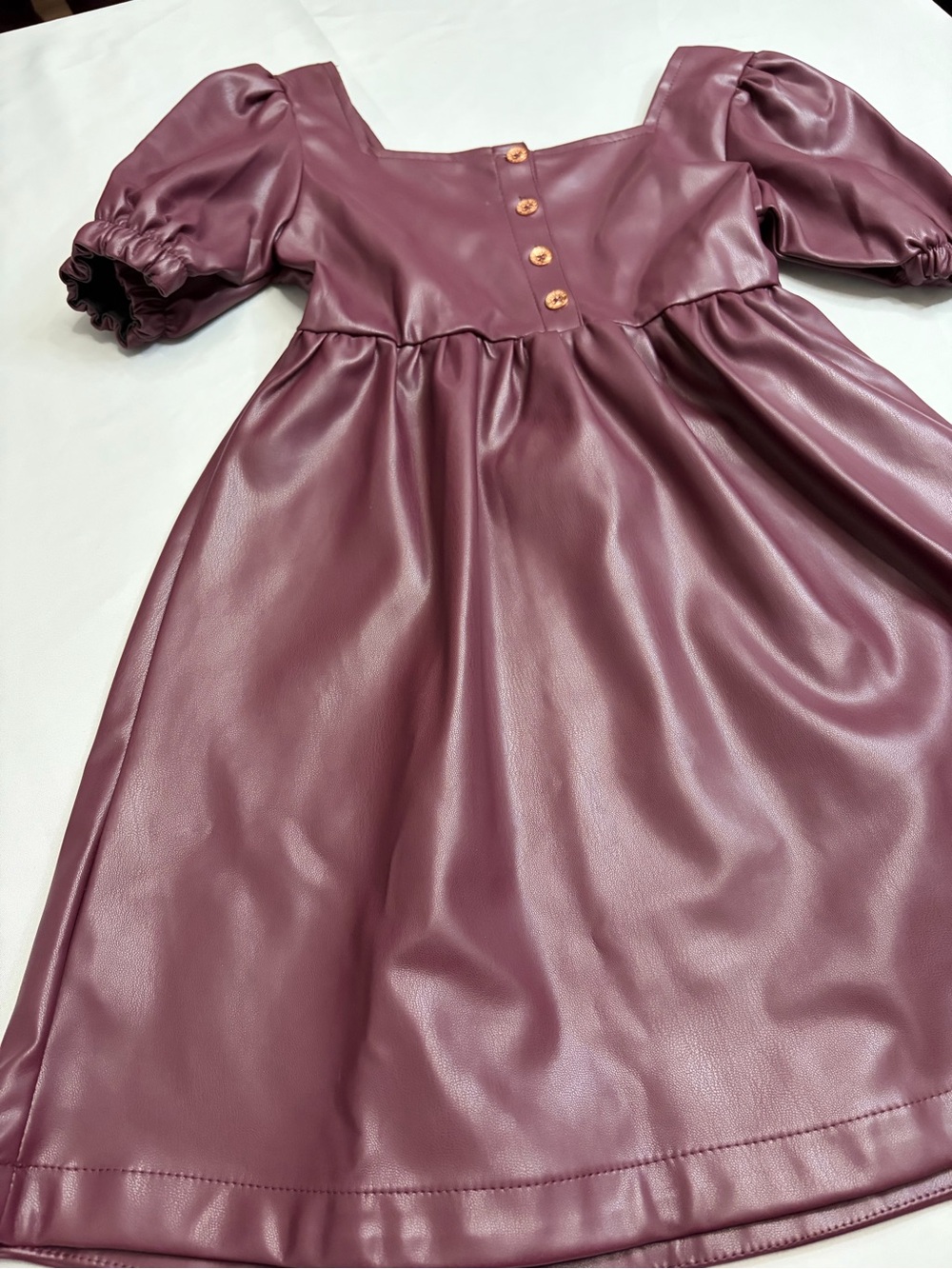 Vince Camuto Plum Faux Leather Puff Sleeve Dress